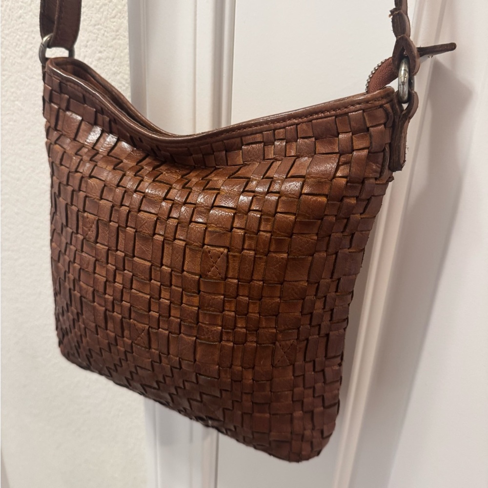 Brown Woven Leather Shoulder Bag